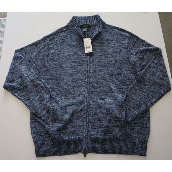 Men's Store Bloomingdale's XL Navy Combo Linen Melange Knit Full Zip Sweater $24 - Picture 5 of 10
